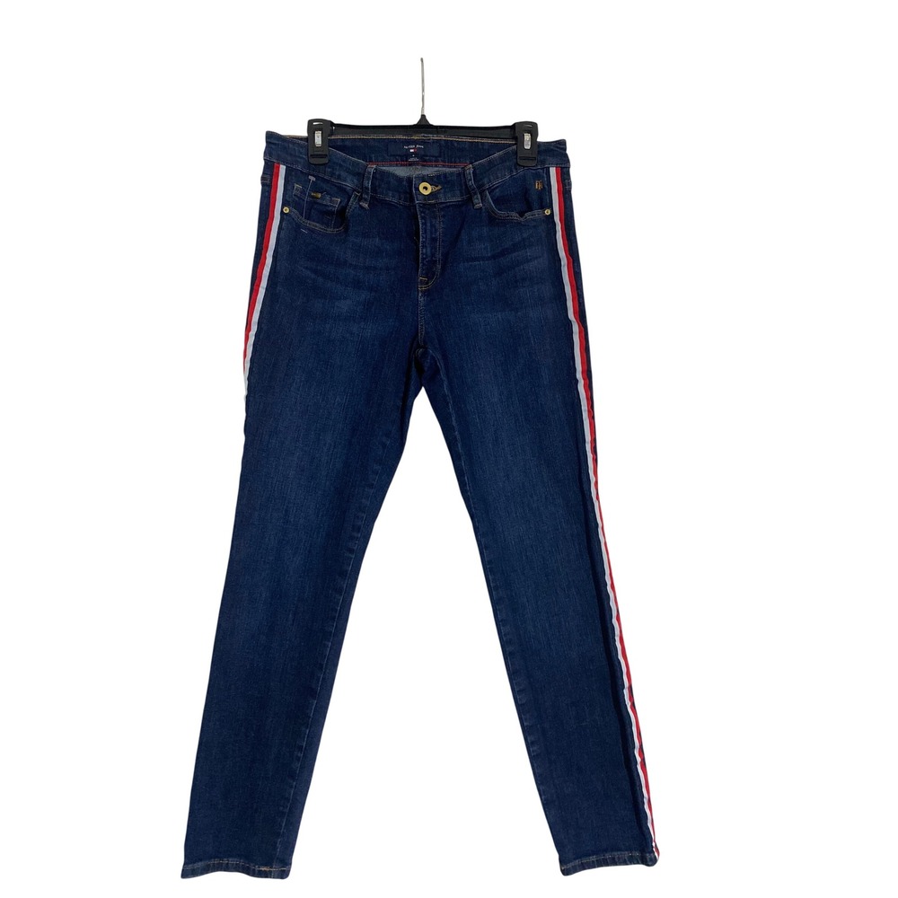 Tommy Hilfiger Jeans Women 8 Blue Excellent Side Stripe Skinny Denim Pants